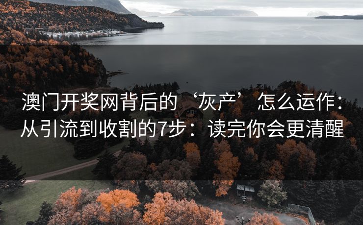 澳门开奖网背后的‘灰产’怎么运作：从引流到收割的7步：读完你会更清醒